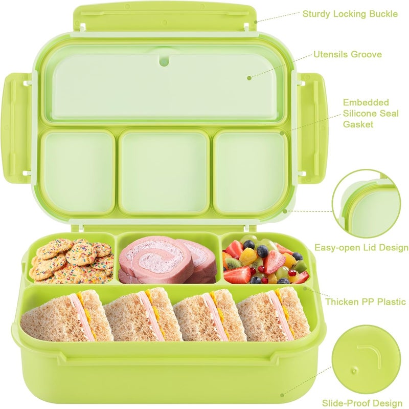 shell and turtle Bento Box Adult Lunch Box, Lunch Containers for Kids Girls Boys with 4 Compartments, Lunchable Food Container with Utensils, Sauce Jar, Muffin Liners, 40 Oz/5 Cup, Bright Green - Image 3